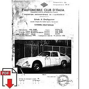 1964 Alfa Romeo Giulia TZ FIA homologation form PDF download (ACI)
